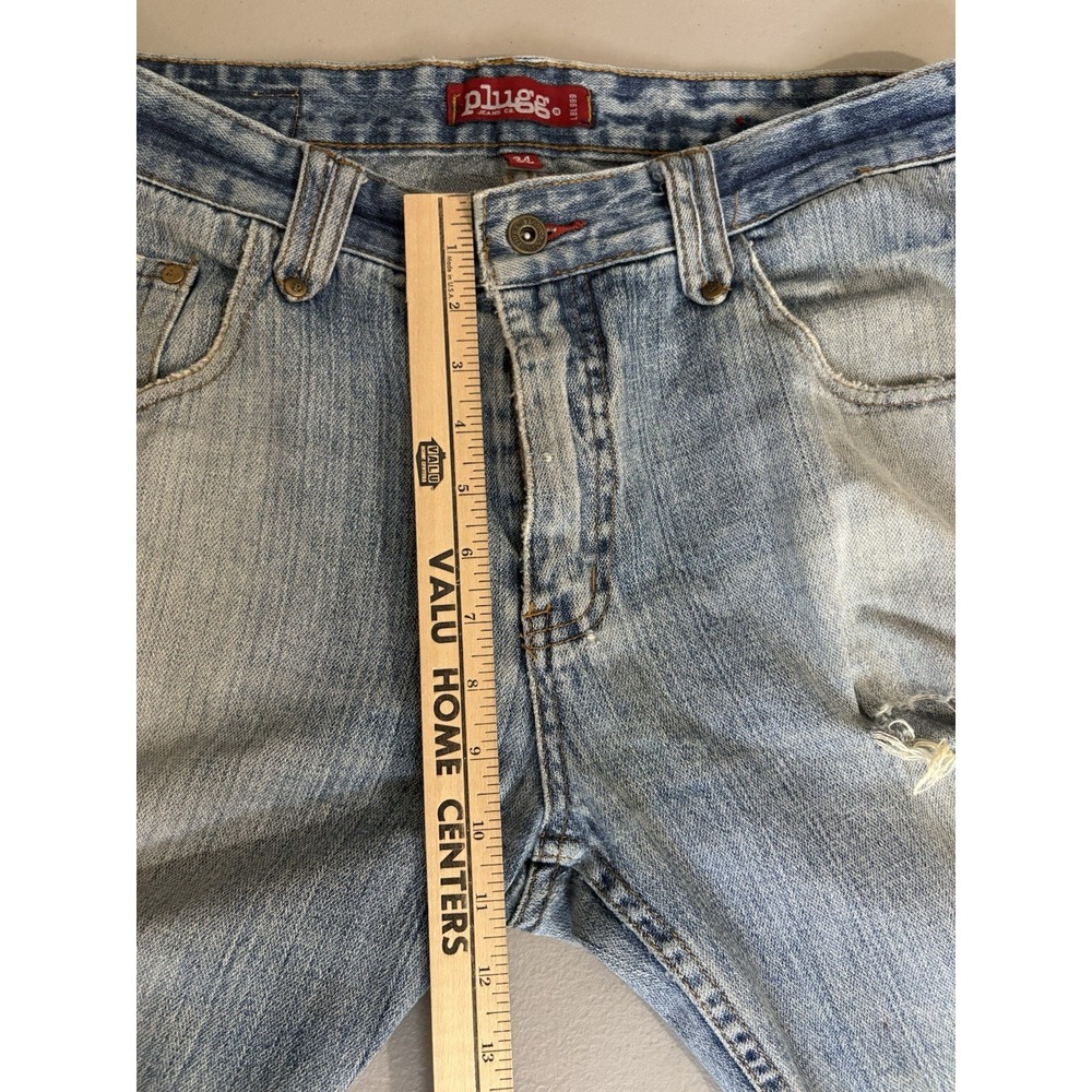 Y2K Plugg Jeans Co Mens 34x30 Bootcut Ripped Denim Jeans Medium Wash 100% Cotton - Picture 8 of 15